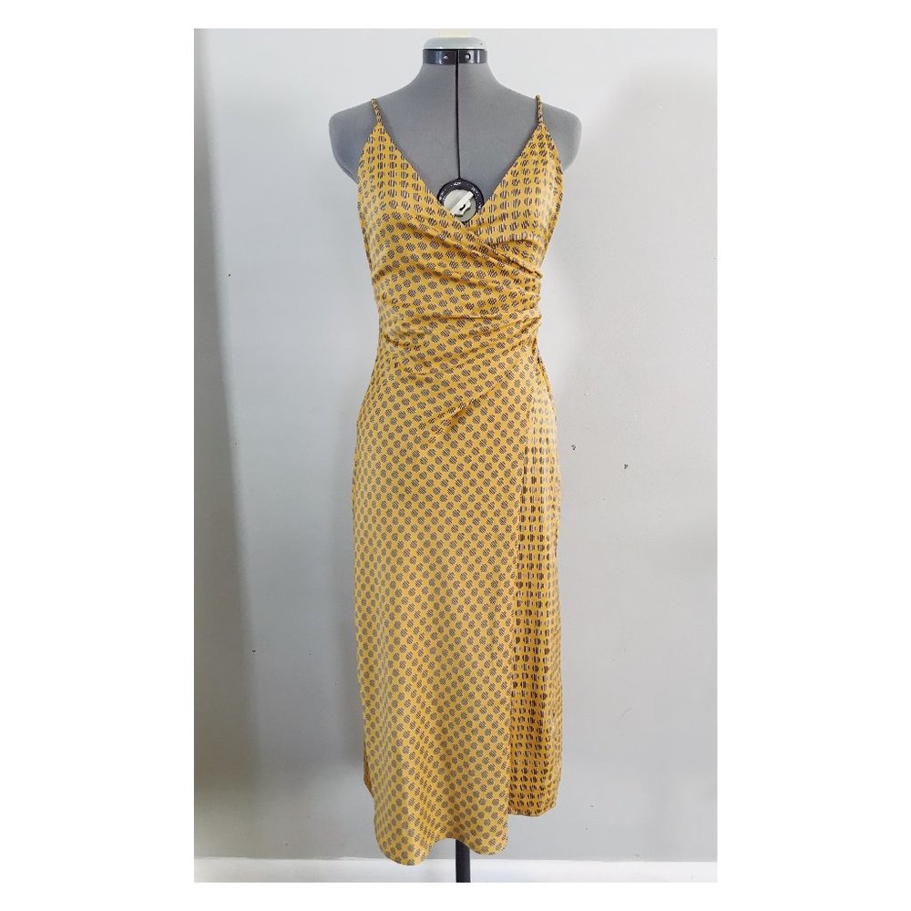 Urban Outfitters Sz S/P Lily Satin Wrap Midi Dress Golden Yellow